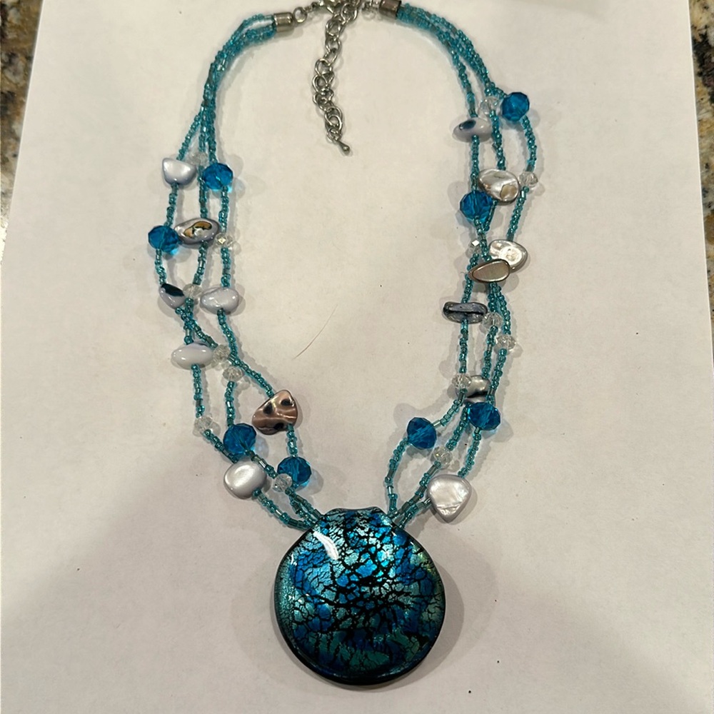 Crystal beads and shells beachy necklace